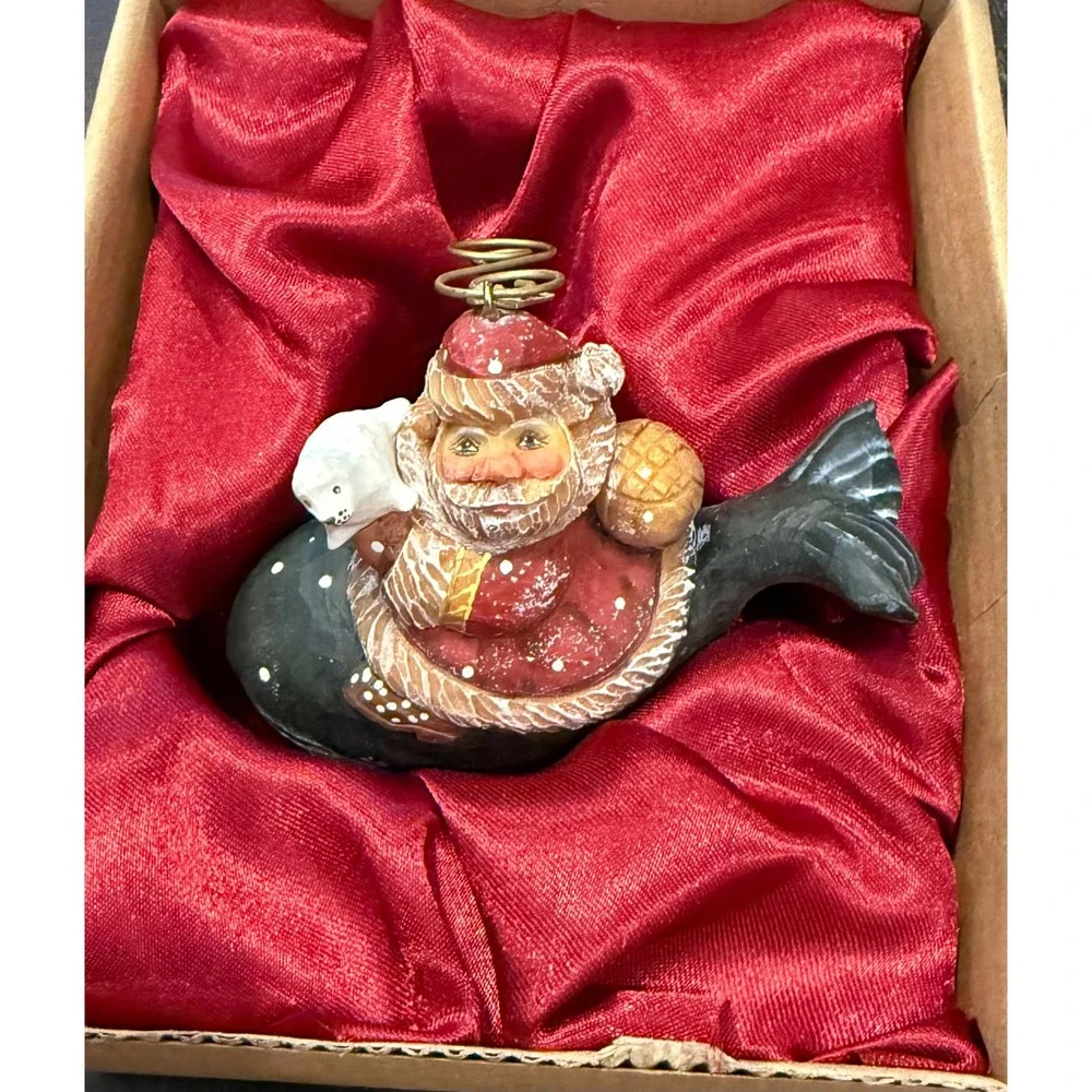 G. DeBrekht Santa on Whale Christmas Ornament Red Hand Painted Folk Art